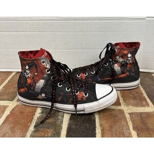 Converse DC Comics Harley Quinn High Top Sneakers Black Red Graphic Canvas Wms 8